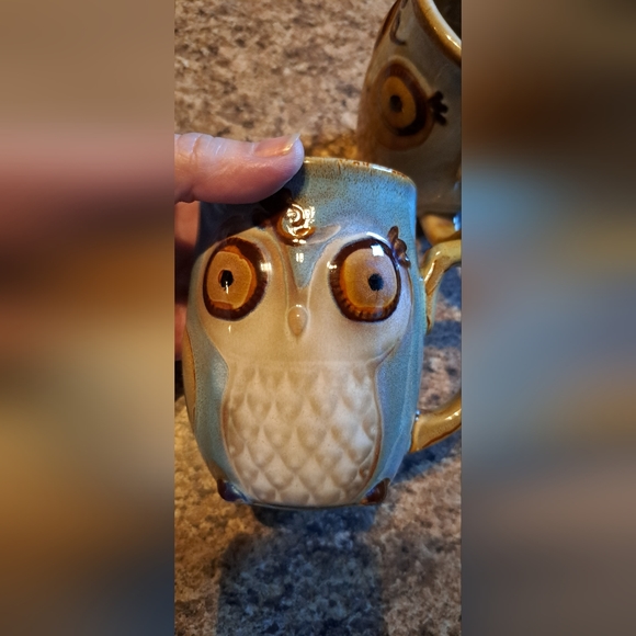 2-Gibson Owl Coffee Tea Mug Creme/Blueish Glaze Stoneware Pottery Heavy Ceramic - Picture 9 of 9